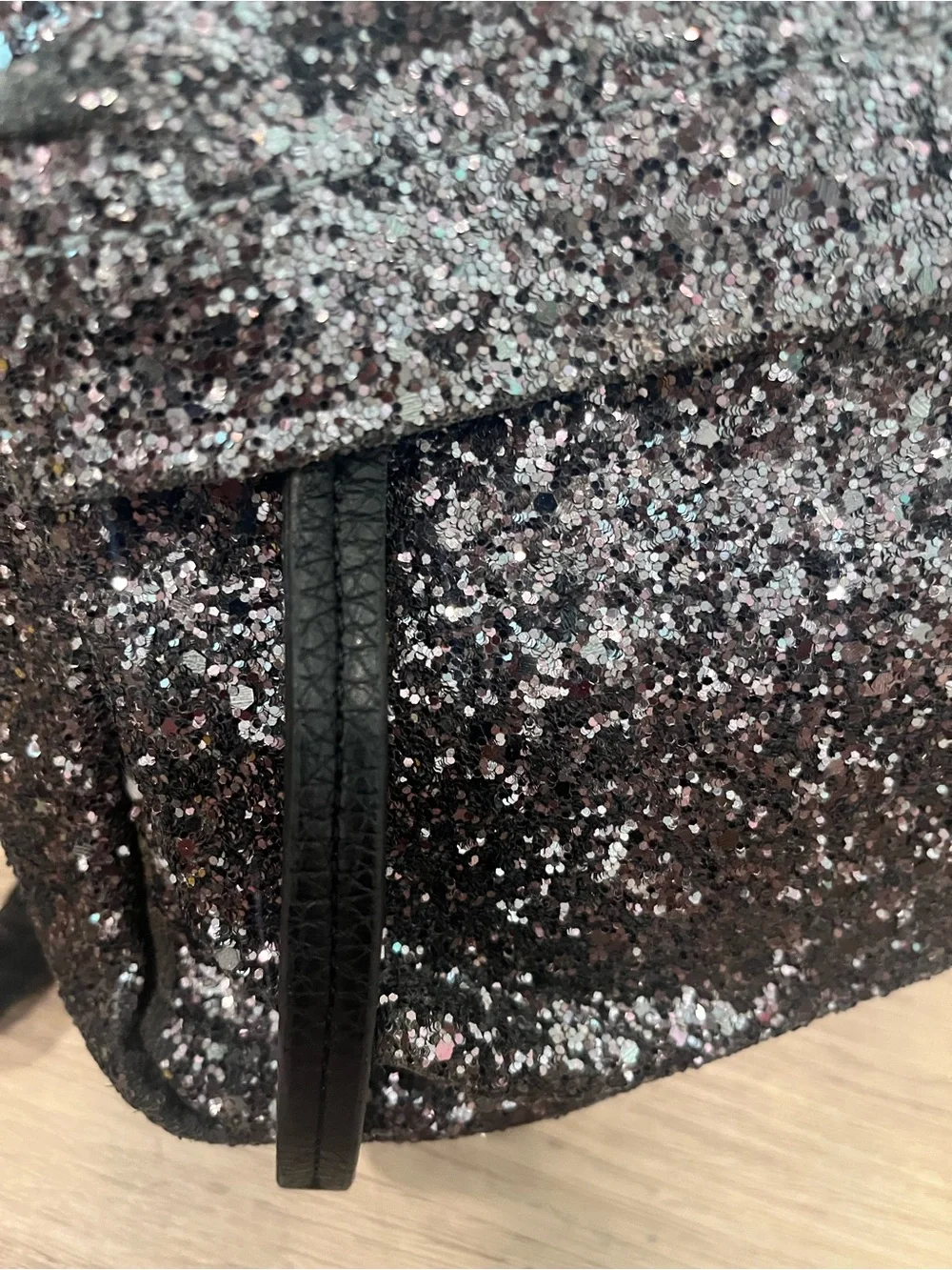Chiara Ferragni Flirting Glitter Backpack Dark Silver Black Eye Leather Mini